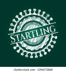 Startling chalk emblem written on a blackboard. Vector Illustration. Detailed.