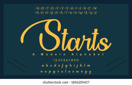 Starts font. Elegant alphabet letters font and number. Lettering Minimal Fashion Designs. Typography fonts regular uppercase and lowercase. vector illustration