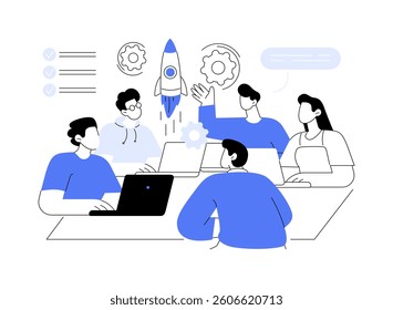 Startup accelerator isolated cartoon vector illustrations. Group of diverse people in the office, find a mentor for IT startup funding, business incubator organization vector cartoon.