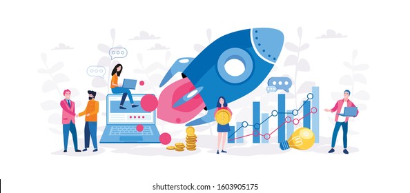 Startup accelerator, seed accelerator, startup mentoring concept. Vector illustration for web banner, infographics, mobile. 