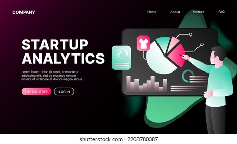 Empresa de análisis de inicio. Tragedia de la página de inicio del sitio web. Ilustración del vector