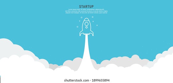 Startup background rocket ship launch concept product Rocket in the sky Among the aries In a blue background