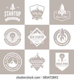 Startup Badges and Labels in Vintage Style. Signs, logos. Vector illustration