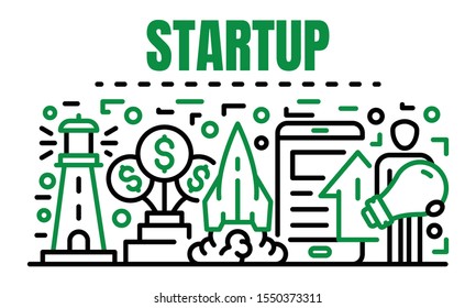 Startup banner. Outline illustration of startup vector banner for web design