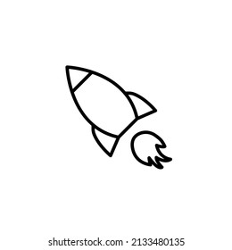 Startup black line icon. Spaceship symbol. Rocket sign. Launch project. Development and business. Flat isolated illustration for infographic, logo, app, banner, web design, dev, ui, gui. Vector EPS 10