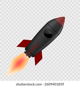 Startup Of Black Rocket On Transparent Background. EPS10 Vector