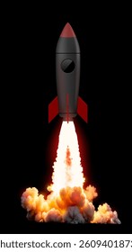 Startup Of Black Rocket On Transparent Background. EPS10 Vector