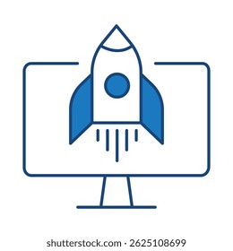 Blaues Liniensymbol für den Systemstart. Teamwork, Business, Planung, Strategie, Marketing, Führung, Arbeitsgruppe, Meeting, Partnerschaftssymbole Editierbare Stroke-Vektorgrafik