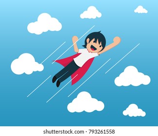 Startup Boy Flying in blue sky.