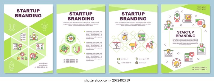 Plantilla de folleto de marca de inicio. Crear negocios. Volante, folleto, folleto impreso, diseño de portada con iconos lineales. Diseños vectoriales para presentación, informes anuales, páginas publicitarias