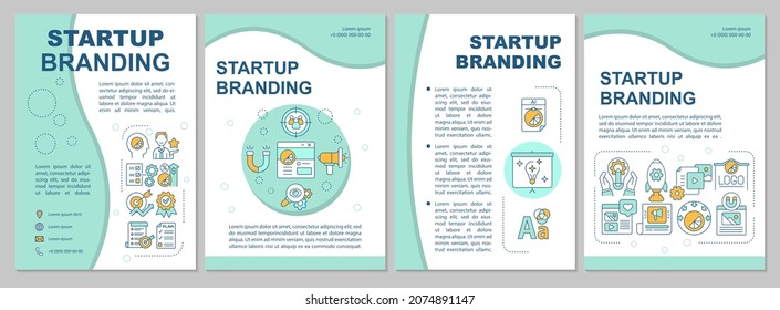 Startup branding mint brochure template. Creating business. Flyer, booklet, leaflet print, cover design with linear icons. Vector layouts for presentation, annual reports, advertisement pages