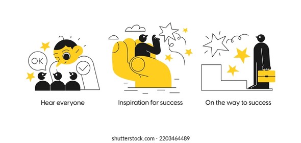 Startup and building new business - set of business concept illustrations. Hear everyone, Inspiration for success, Way to success. Visual stories collection