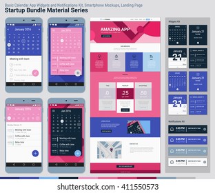 Startup Bundle Material Series. Mobile App UI and Landing Page 