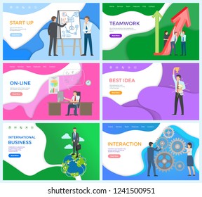 Startup business best idea of businessman, award prize in hand of man vector. Online interaction with customers, international deals around world