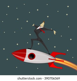 Startup Business. Businessman on rocket. Flat design business success concept illustration.