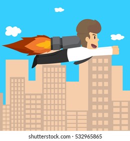 Startup Business. Businessman on a rocket. vector
