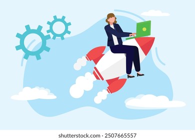 Concepto de negocio de inicio. Ilustración vectorial plana de color aislada.