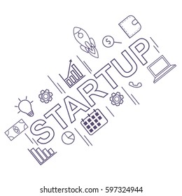 Startup business concept. Creative vector illustration with a lot of business icons.

