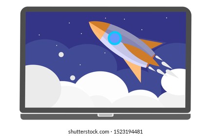 startup business concept with flying rocket background. illustration vector
