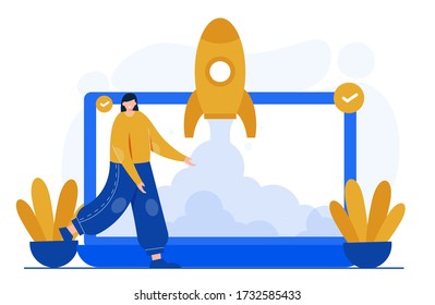 startup business concept landing page template. Modern flat design concept of web page design for templates, UI, web, mobile app, posters, banners, flyers, development. vector illustration