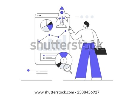 Startup business concept. Men Character finding ideas and solutions for startup launch and development. Flat Cartoon Vector Illustration, icon. Stylish abstract Flat design for website