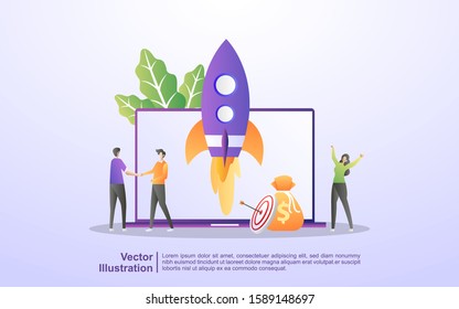 Startup business concept. Business project startup process, idea through planning and strategy, time management. Can use for web landing page, banner, mobile app. Vector Illustration