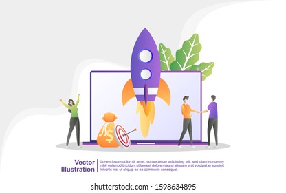 Startup business concept. Business project startup process, idea through planning and strategy, time management. Can use for web landing page, banner, mobile app. Vector Illustration