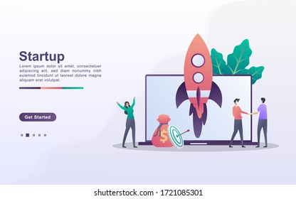 Startup business concept. Business project startup process, idea through planning and strategy, time management. Can use for web landing page, banner, mobile app. Vector Illustration