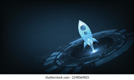  Startup business concept.Goal to success.creativity of human.soaring rocket. ideas Starting a business on a dark blue background. vector illustration.