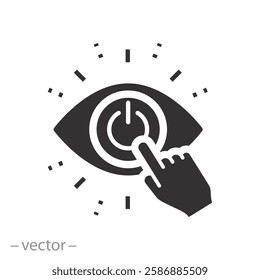 startup business consept, hand click power eye button icon, check fever, strategy idea for invest in innovation, flat vector illustration