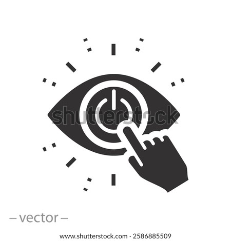 startup business consept, hand click power eye button icon, check fever, strategy idea for invest in innovation, flat vector illustration