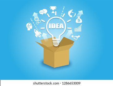 Startup business creative idea concept. think outside the box. Vector ,illustration.