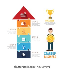 Startup Business design arrow jigzaw concept presentation with flat icons. vector illustration