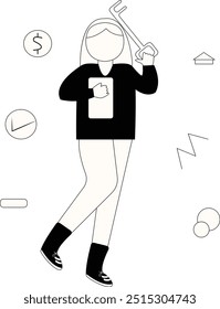 Personagem de Negócios e Finanças de Inicialização com Estilo de Design Doodle. Ilustração de vetor.