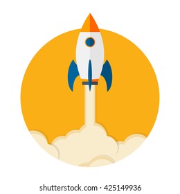 Startup Business. Flat design rocket illustration. Rocket icon.