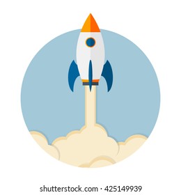 Startup Business. Flat design rocket illustration. Rocket icon.