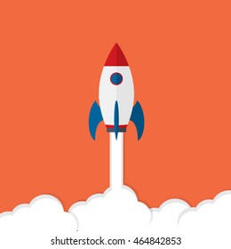 Startup Business. Flat design rocket illustration.