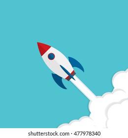 Startup Business. Flat design rocket illustration.