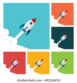 Startup Business. Flat design rocket illustration. Rocket icon.