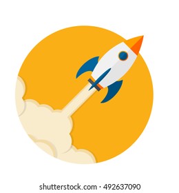 Startup Business. Flat design rocket illustration. Rocket icon.