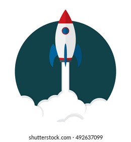 Startup Business. Flat design rocket illustration. Rocket icon.