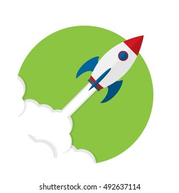 Startup Business. Flat design rocket illustration. Rocket icon.