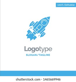 Startup, Business, Goal, Launch, Mission, Spaceship Blue Solid Logo Template. Place for Tagline. Vector Icon Template background