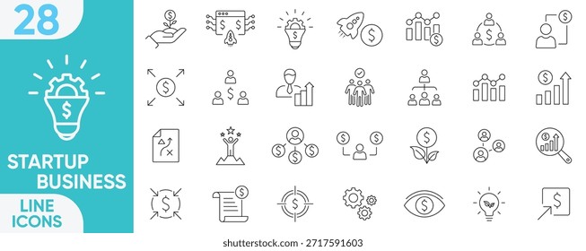 Conjunto de iconos de inicio de negocio. Colección de iconos lineales. Trazo editable. Vector e ilustración