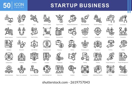 Startup Business Ikonensatz steht für Innovation, Unternehmertum und Wachstum und vereint die Energie und Dynamik neuer Unternehmungen. ist ideal für Präsentationen, die sich auf Startups konzentrieren.