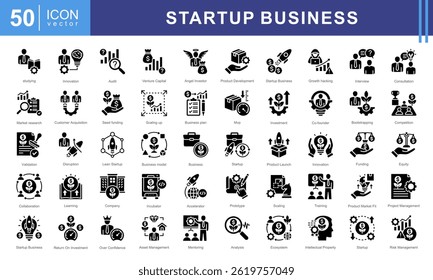 Startup Business Ikonensatz steht für Innovation, Unternehmertum und Wachstum und vereint die Energie und Dynamik neuer Unternehmungen. ist ideal für Präsentationen, die sich auf Startups konzentrieren.