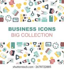 Iconos de negocios de inicio. Fondo con iconos planos de finanzas de marketing. Gráfico de Vector