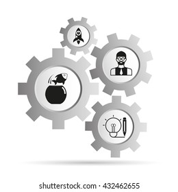 startup business icons in gear diagram
