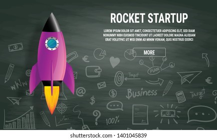 Startup business idea concept. Rocket ship in a flat vector