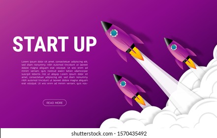 Startup business idea concept. Rocket ship in a flat vector